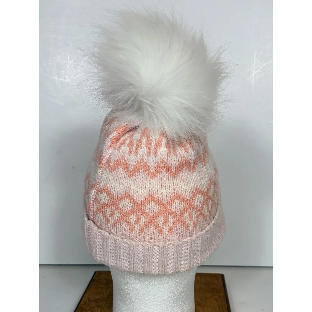Vineyard Vines Fair Isle Print Pom Pom Beanie Pink Girls Youth One Size